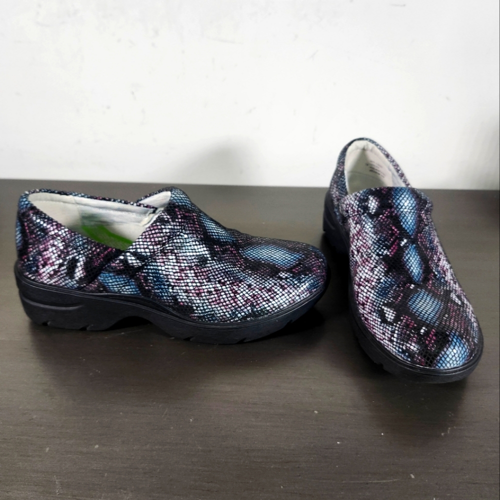 Align Indya Indigo Leather Snakeskin Print Orthotic Comfort Clogs Work Shoe S 7M